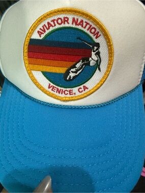 Aviator Nation Blue and White Surf Patch Trucker Hat